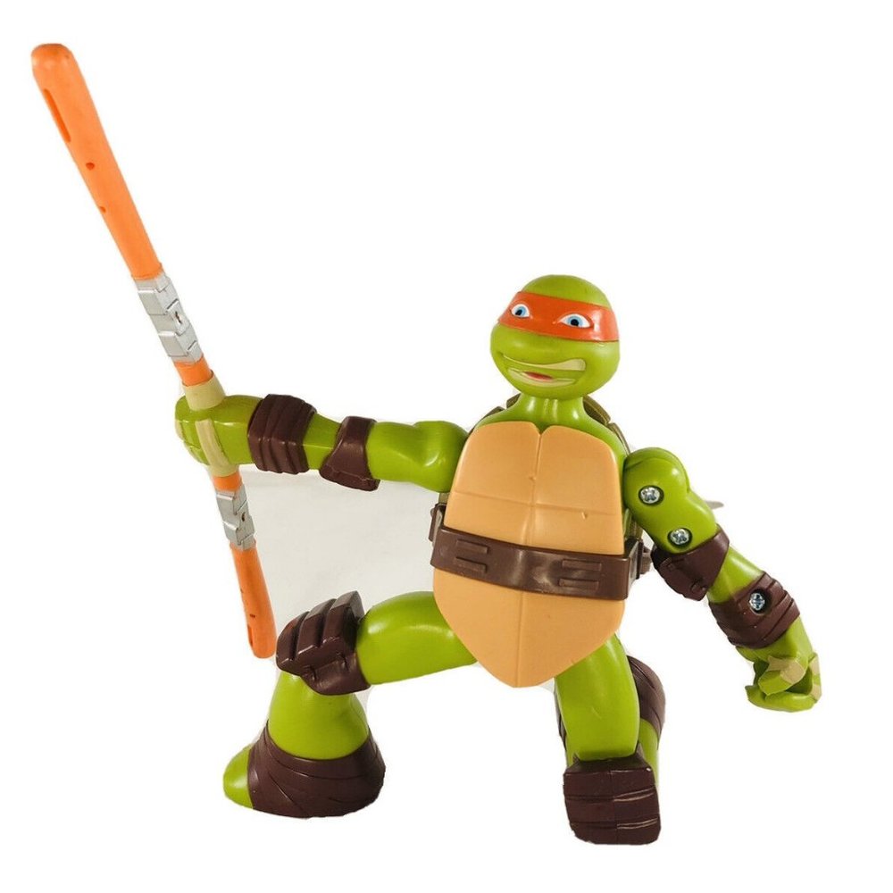 TMNT Playmates 2014 Ninja Strikin' Mikey 6.75" staff rotates 360 deg